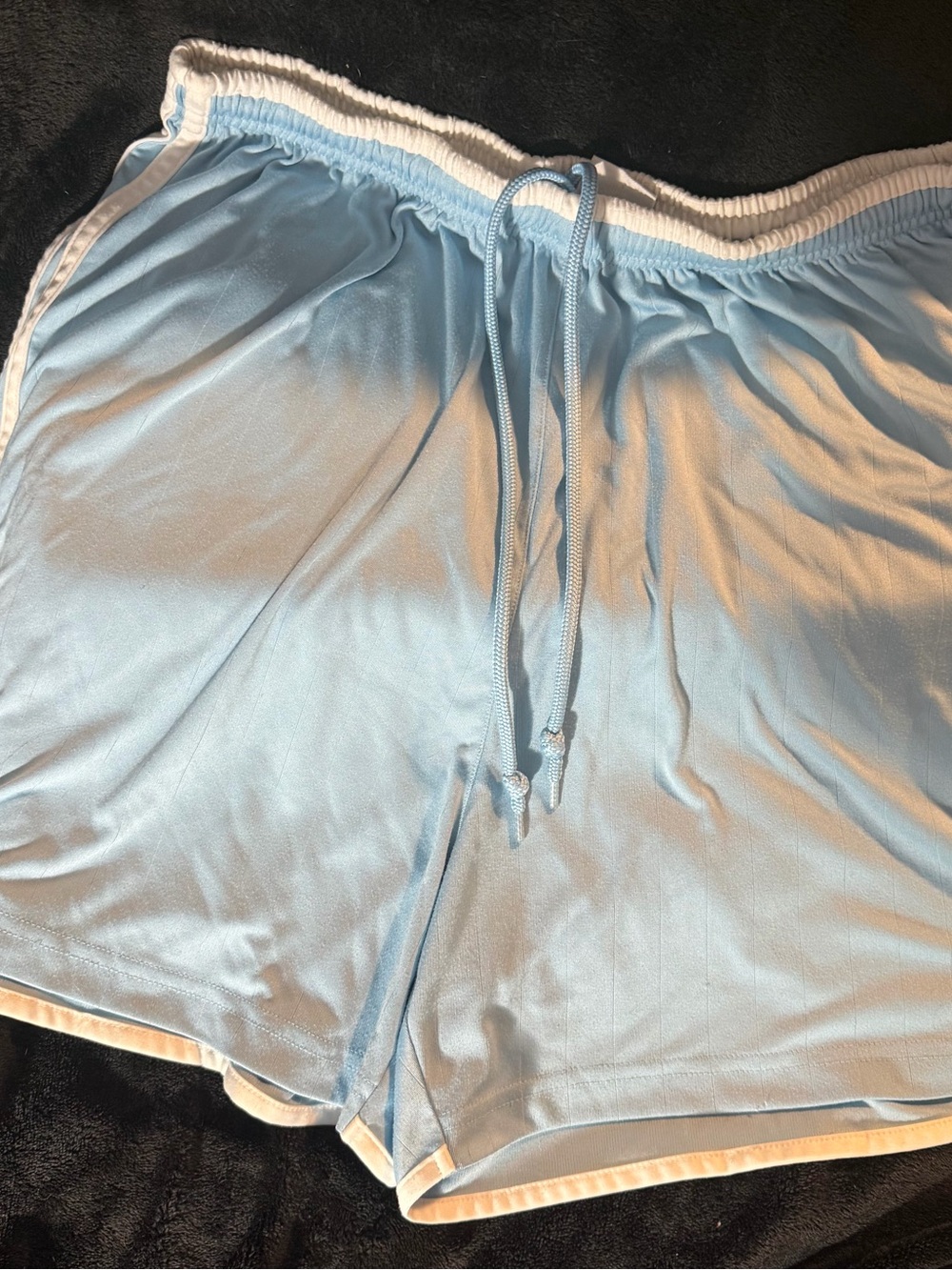 adidas Light Blue Women's Athletic Drawstring Shorts with White Trim